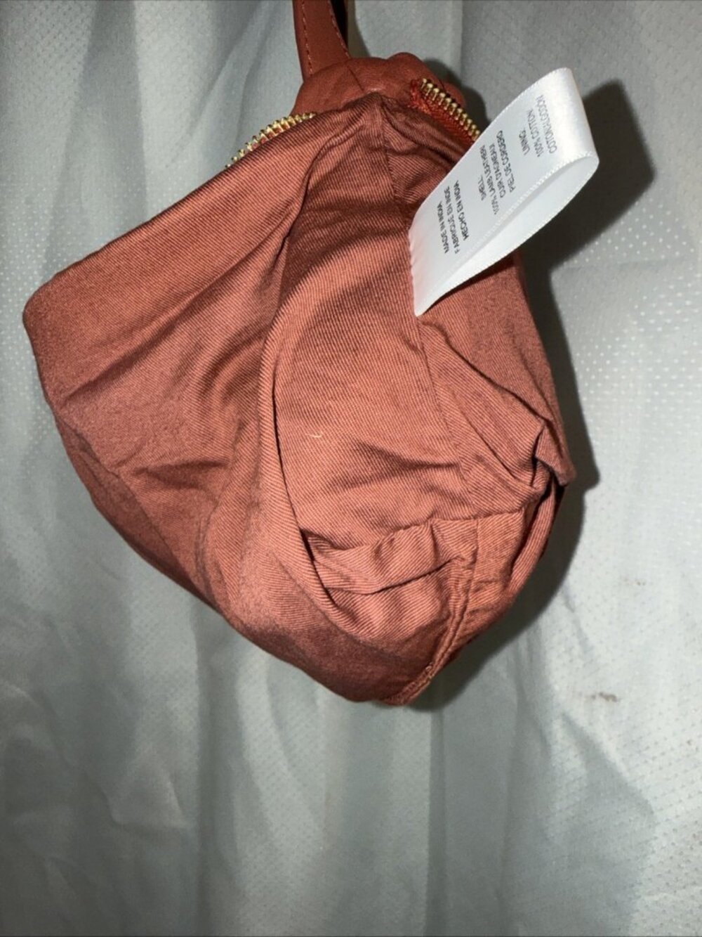 Anthropologie Shoulder Bag Lamb Leather Brown Rust Gathered Runched Gold Zipper - Picture 16 of 16